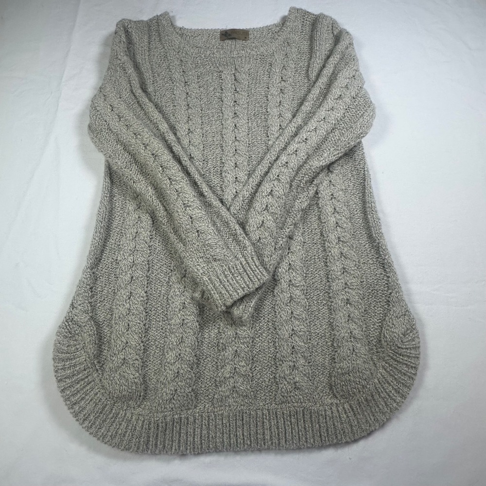 Katsumi Gray Cable‎ Knit Long Sleeve Tunic Warm Sweater Women's Size Medium EUC